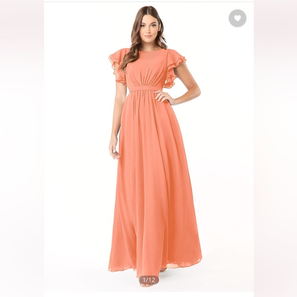Azazie A-Line Ruched Chiffon Floor-Length Dress Sunset - Picture 2 of 11